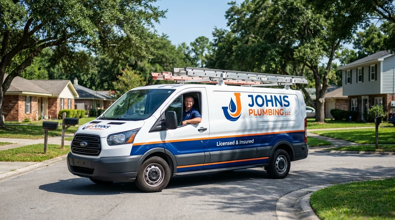 Johns Plumbing LLC service van in Hillsborough, NH